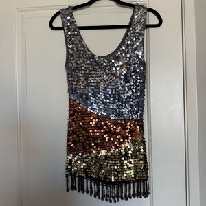 Sequin Sleeveless Top with Fringe